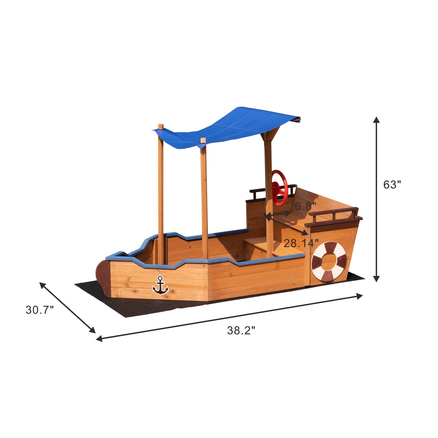 Abenteuer-Sandkasten in Schiffsform mit Sonnendach und Sitzbank