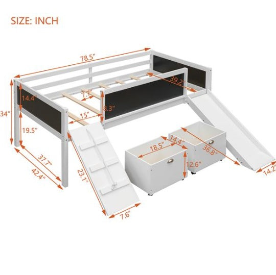 Kinder Hochbett mit Rutsche, Stauraum und Kreidetafel